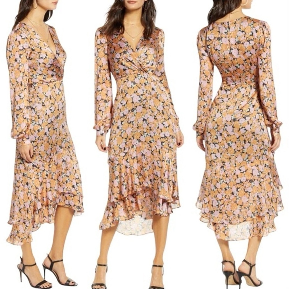 Wayf Floral Long Sleeve Dress in Pink and Purple